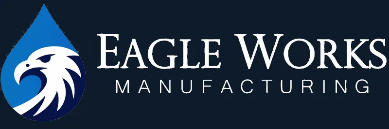 Eagle Works Manufacturing logo — eagle head in blue droplet